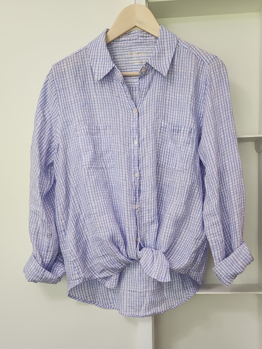 Lilly Pulitzer Sea View Linen Button Down Top in Lilac Verbena Gingham Size M - Picture 8 of 16